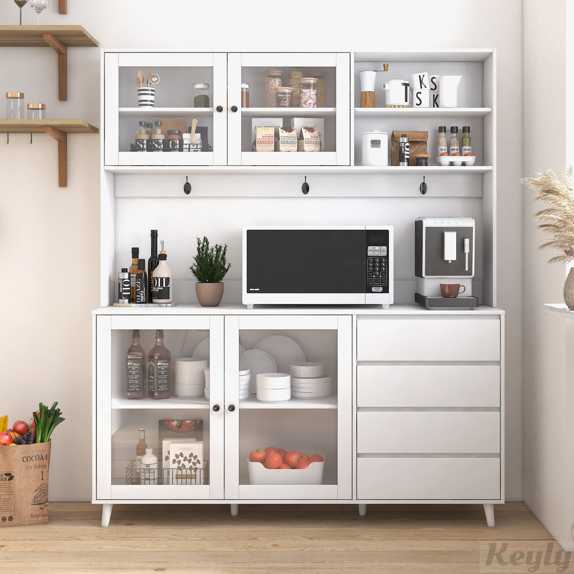 George Oliver 63" W Large Kitchen Hutch Cabinet with Microwave Shelf ...